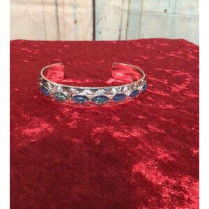 Faux Blue Opal Silver Tone Cuff Bracelet